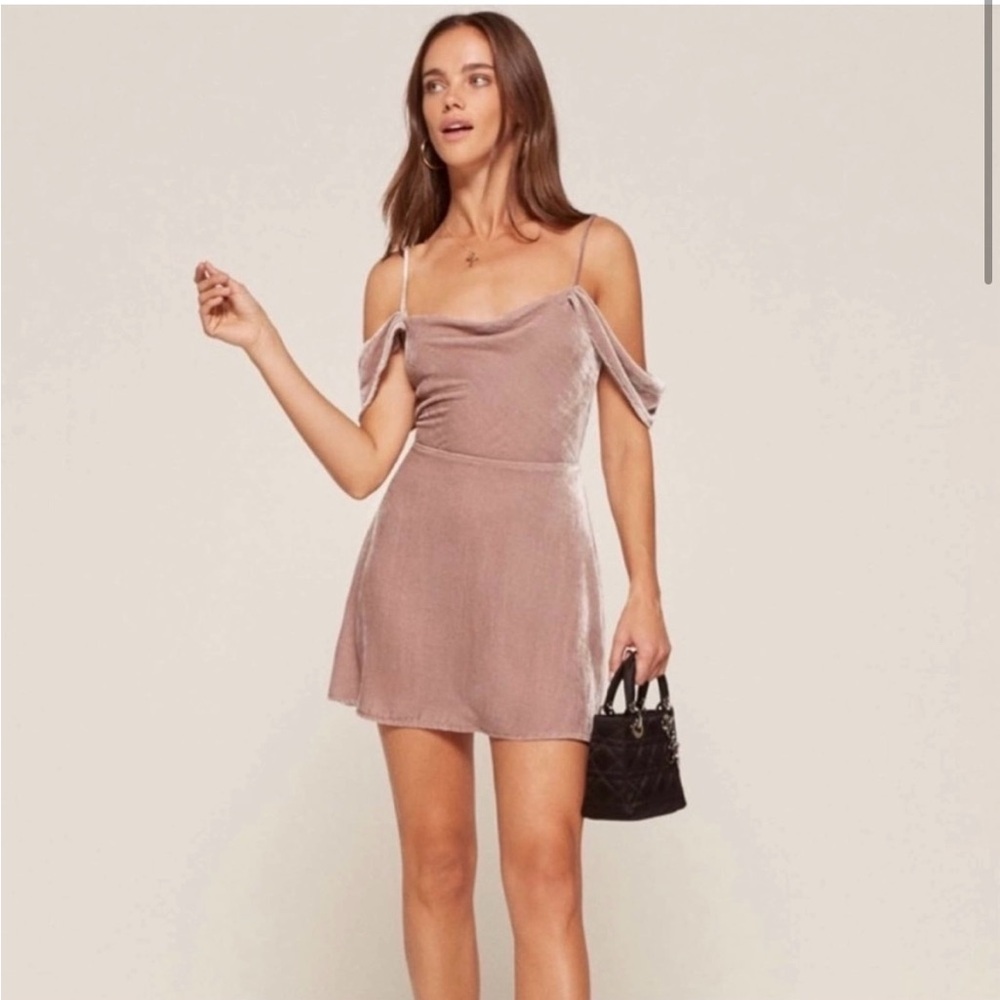 Reformation • Lorraine Velvet Mini Dress Blush Pink • Size 8
